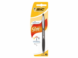 Balpen Bic Atlantis soft metalen clip clic medium zwart bister à 1 stuk
