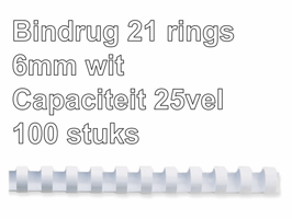 Bindrug GBC 6mm 21-rings A4 wit 100 stuks