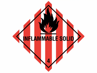 Gevarenetiket A23, 100X100mm wit opdruk zwart-rood. Klasse 4 Inflammable Solid artikel afbeelding
