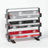 Dispenser met frame onder- en bovenzijde tbv 3 rollen