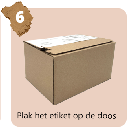 Plak het etiket op de doos