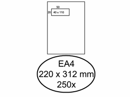 Envelop Hermes akte EA4 220x312mm venster links 4x11cm zelfklevend wit doos à 250 stuks