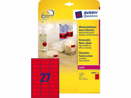 Etiket Avery L6003-25 63.5x29.6 neon rood 675 etiketten