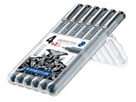 Fineliner Staedtler Pigment 308 zwart set 4+2 gratis