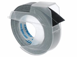 Reliëftape Dymo embossing plastic 9mm wit op zwart