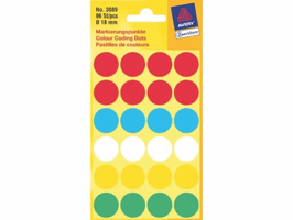 Etiket Avery Zweckform 3089 rond 18mm assorti 96stuks