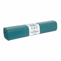 Zakken. Materiaal LDPE. Breedte 70 cm x Lengte 110 cm. Inhoud 120 liter. Dikte 70 micron. Kleur Blauw. Verpakt per 10 rol á 20 zakken