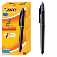 Balpen Bic 4kleuren Pro met ring medium zwart