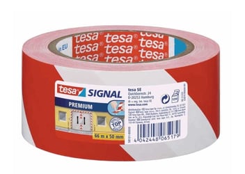 tesa® Markeringstape Premium 50 mm x 66 m, rood/wit (rol 66 meter)