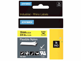 Dymo Rhino Flexibele Nylon Etiketten, 19 mm x 3,5 m, Zwart op Geel