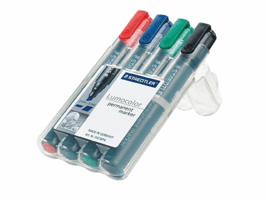Viltstift Staedtler Lumocolor 350 permanent schuin set à 4 stuks assorti