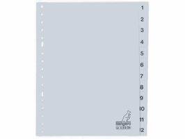 Kangaro Tabblad grijs kunststof A5, 17 rings, 1-12 (set 12 stuks)