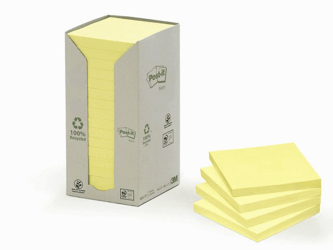 Post-it® Recycled Notes Canary Yellow™, 76 x 76 mm, Geel (pak 16 blokken) artikel afbeelding
