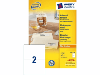 ETIKET AVERY ZWECK 3655-200 210X148MM 400ST artikel afbeelding
