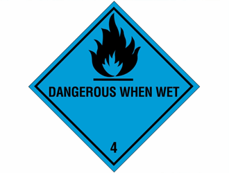 Gevarenetiket A25, 100X100mm blauw opdruk zwart. Klasse 4 Dangerous When Wet artikel afbeelding