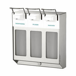 Rij-dispenser met 3 dispensers à 1000 ml roestvast staal artikel afbeelding