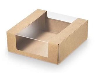 Kraft/PLA gebaksdoosje + venster 110x110x40mm