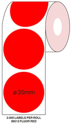 Etiket 35mm rond neon rood/rl2000
