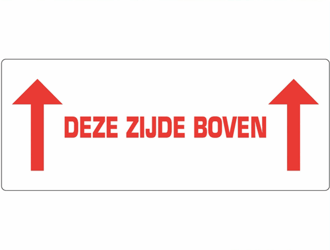 Gevarenetiket A9, 60X150mm wit opdruk rood. Bedrukking Deze Zijde Boven artikel afbeelding