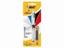 Balpen Bic 3kleuren met vulpotlood HB 0.7mm medium wit blister à 1 stuk