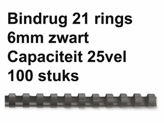 BINDRUG GBC 6MM 21RINGS A4 ZWART artikel afbeelding