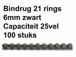Bindrug Fellowes 6mm 21rings A4 zwart 100 stuks
