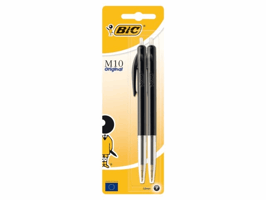 Balpen Bic M10 medium zwart blister à 2 stuks