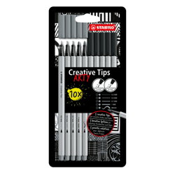 Creative Tips STABILO Arty assorti tips zwart en grijs blister à 10 stuks
