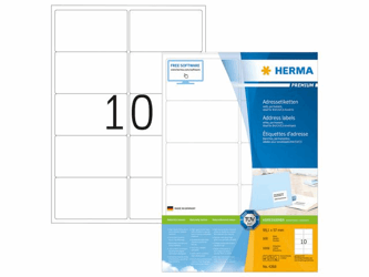 Herma Premium permanent papieretiket, 99,1 x 57 mm, 100 vellen, 10 etiketten per A4-vel, wit (pak 1000 stuks) artikel afbeelding