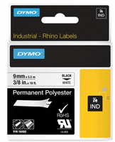Dymo Rhino labeltape 9mmx5.5m zwart op wit 18482