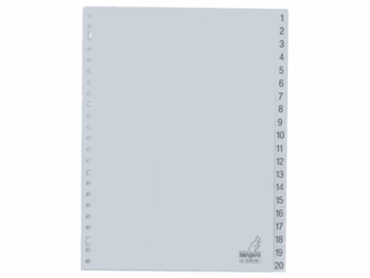 Kangaro Tabbladen grijs kunststof 23 rings, A4, bedrukte tabs, 1-20 (set 20 stuks) artikel afbeelding