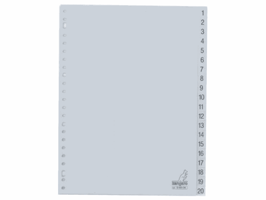 Kangaro Tabbladen grijs kunststof 23 rings, A4, bedrukte tabs, 1-20 (set 20 stuks)