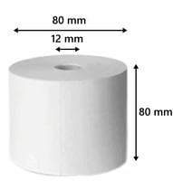 Kassarollen 80x80x12, 75 meter, thermorollen wit, 55 gram