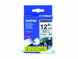 Labeltape Brother P-touch TZe-S231 extra sterk klevend 12mm zwart op wit