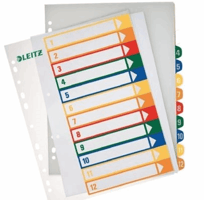 Tabblad Leitz WOW A4+ 11-gaats 1-12 PP assorti