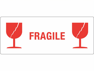 Gevarenetiket A1, 60X150mm wit opdruk rood. Bedrukking Fragile artikel afbeelding