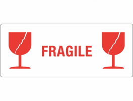 Gevarenetiket A1, 60X150mm wit opdruk rood. Bedrukking Fragile