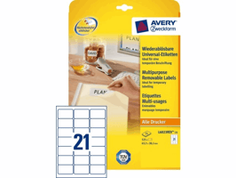 Etiket Avery Zweckform L6023REV-25 63.5x38.1mm afneembaar wit 525stuks