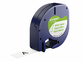 Dymo Letratag labeltape 91200 papier 12mm x 4 m zwart op wit