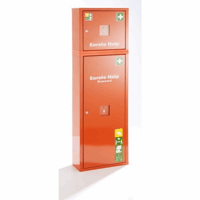 Hulpzuil conform DIN 13157 signaaloranje, h x b x d = 1540x490x200 mm met vulling en eerste hulp koffer