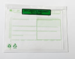 Zelfklevende Paklijst Enveloppen LDPE 60% Recycled, C5, 225x165, Documents enclosed (groen zwarte print)