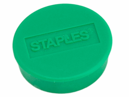 Staples Verpakking met 10 ronde, groene magneten van 20 mm met een magnetische kracht 425 gram/m² (doos 10 stuks)