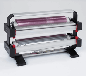 Dispenser tbv 2 rollen, Ø 24 cm, max. rolbreedte 70 cm, incl. 1 scheurmes, 1 snijmes en voetsteunen artikel afbeelding