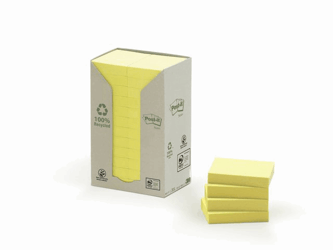 Post-it® Recycled Notes Canary Yellow™, 38 x 51 mm, Geel (pak 24 blokken) artikel afbeelding
