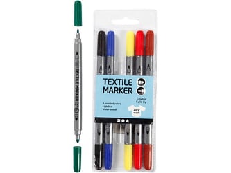 Creotime Textielstiften, lijndikte 2,3 + 3,6mm, assorti (pak 6 stuks)