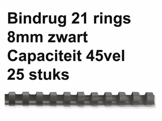 BINDRUG FELLOWES 8MM 21RINGS A4 ZWART artikel afbeelding