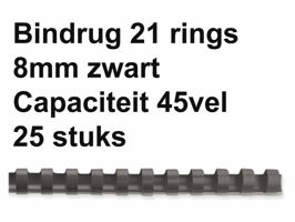 Bindrug Fellowes 8mm 21rings A4 zwart 25 stuks