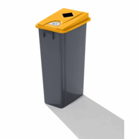 Robuuste verzamelbak voor recyclebaar materiaal met deksel inhoud 80 l, plat deksel (Breedte: 340 mm; Dekselkleur: geel; Diepte: 470 mm; Hoogte: 830 mm; Kleur afvalbak: grijs; Uitrusting: met deksel; Uitvoering inworp: hoekige inwerpopening, afvalpictogrammen)