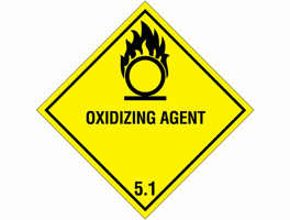 Gevarenetiket A105, 100X100mm geel opdruk zwart. Klasse 5 Oxidizing Agent