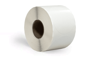 Sluitsticker transparant, 60mm doorsnee met perforatie in het midden, kern 40mm, 1000st per rol.